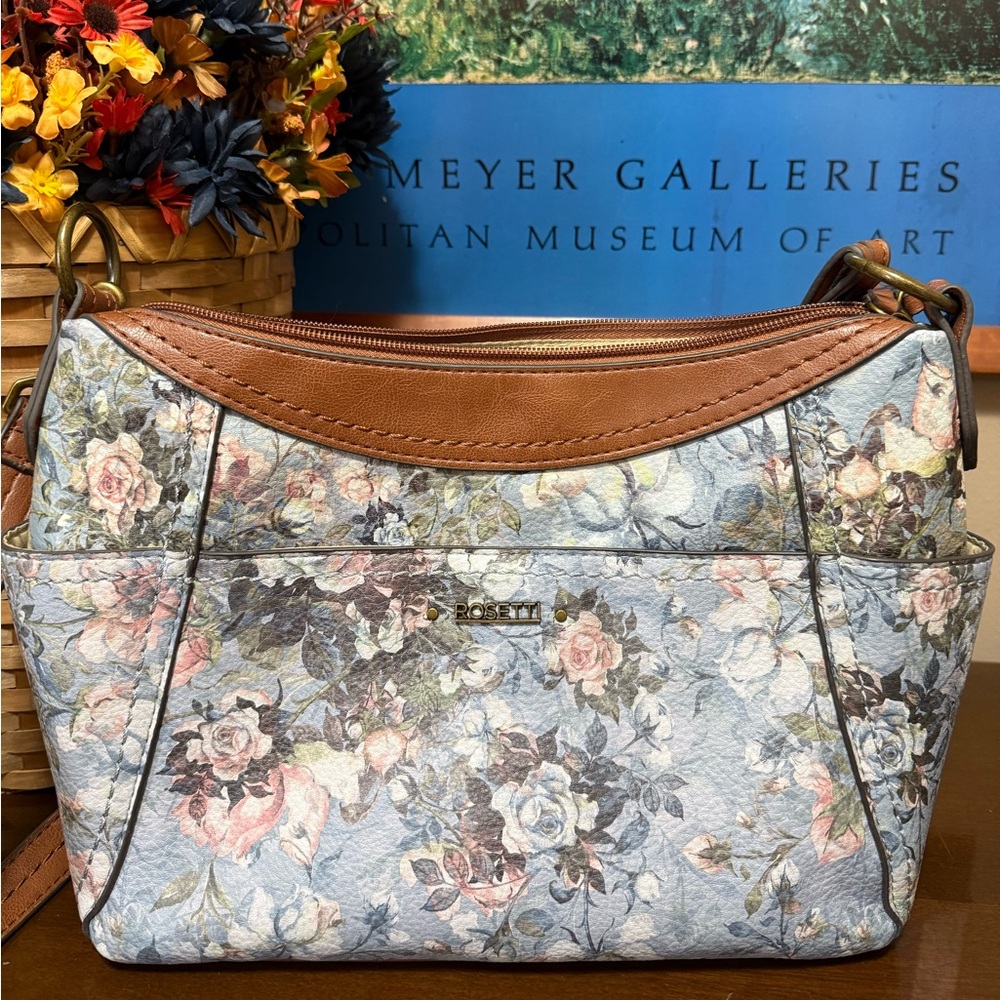 Floral Shoulder Bag with Brown Accents